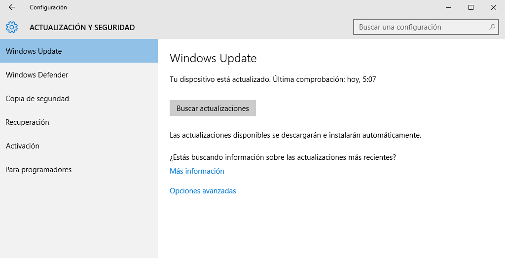 Actualizaciones en Windows 10