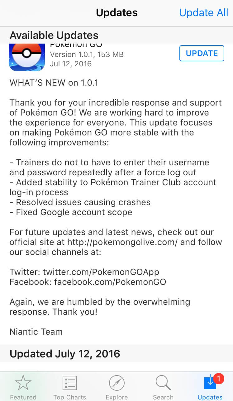 Pokemon Go iOS Update Causing Trainer Club Login Issues