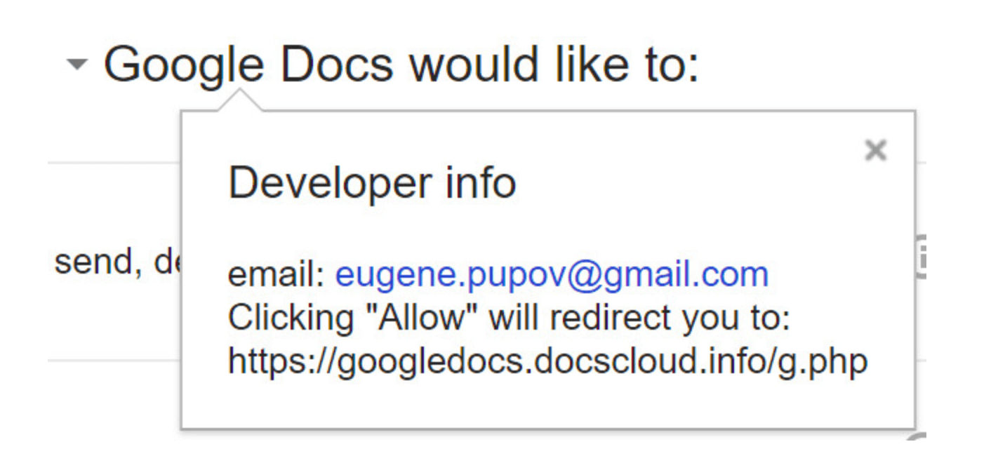 Google Docs phishing scam - developer with a random gmail account 