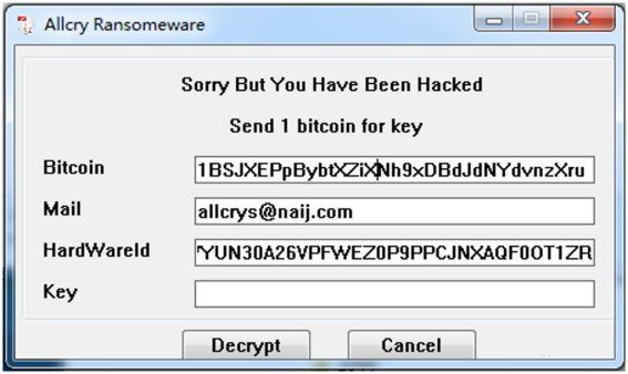 Allcry Ransomware message