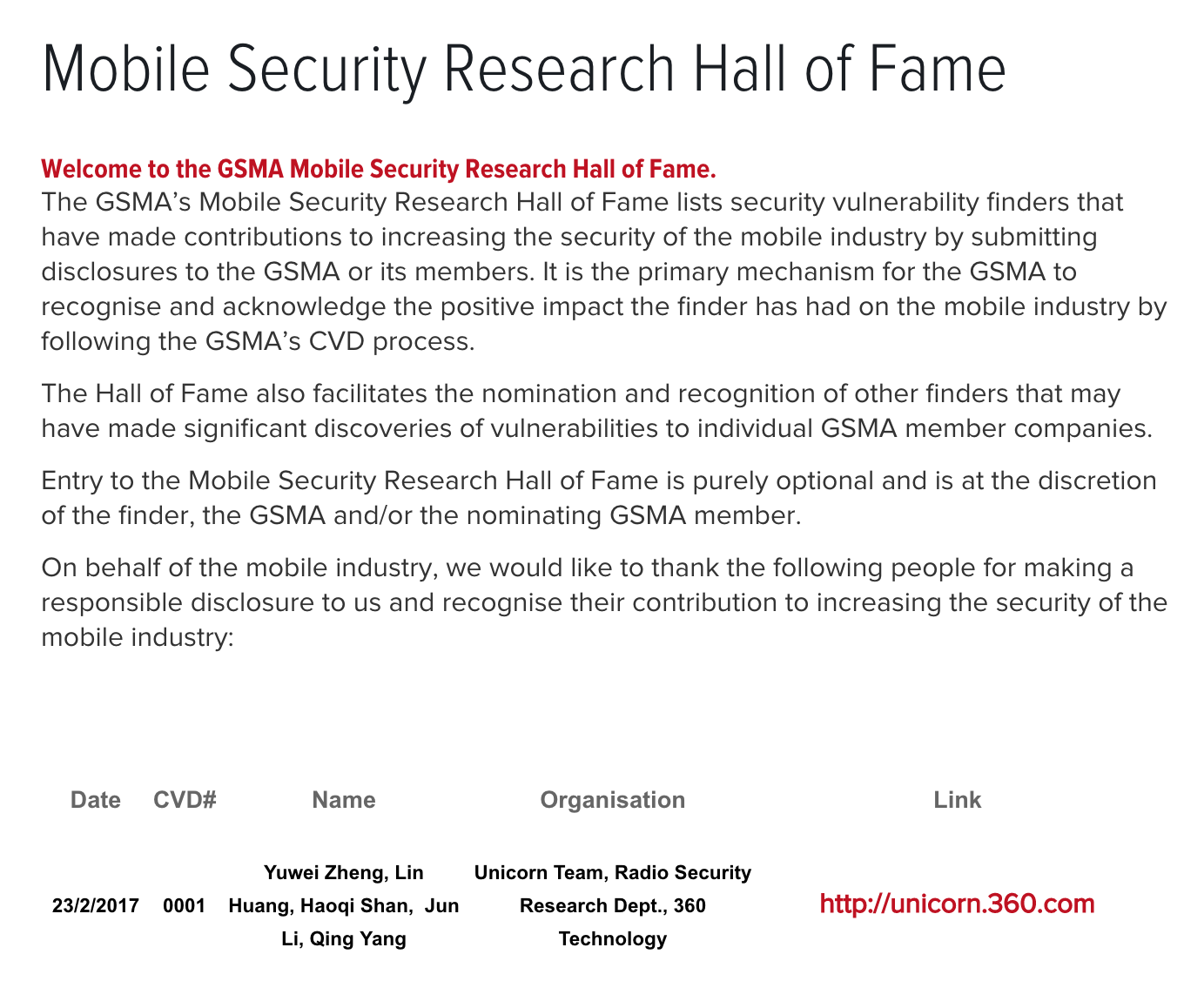 Mobile Security Research Hall of Fame