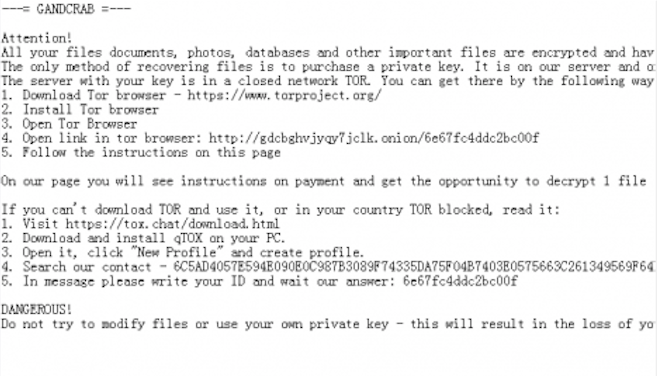 GandCrab Ransomware message